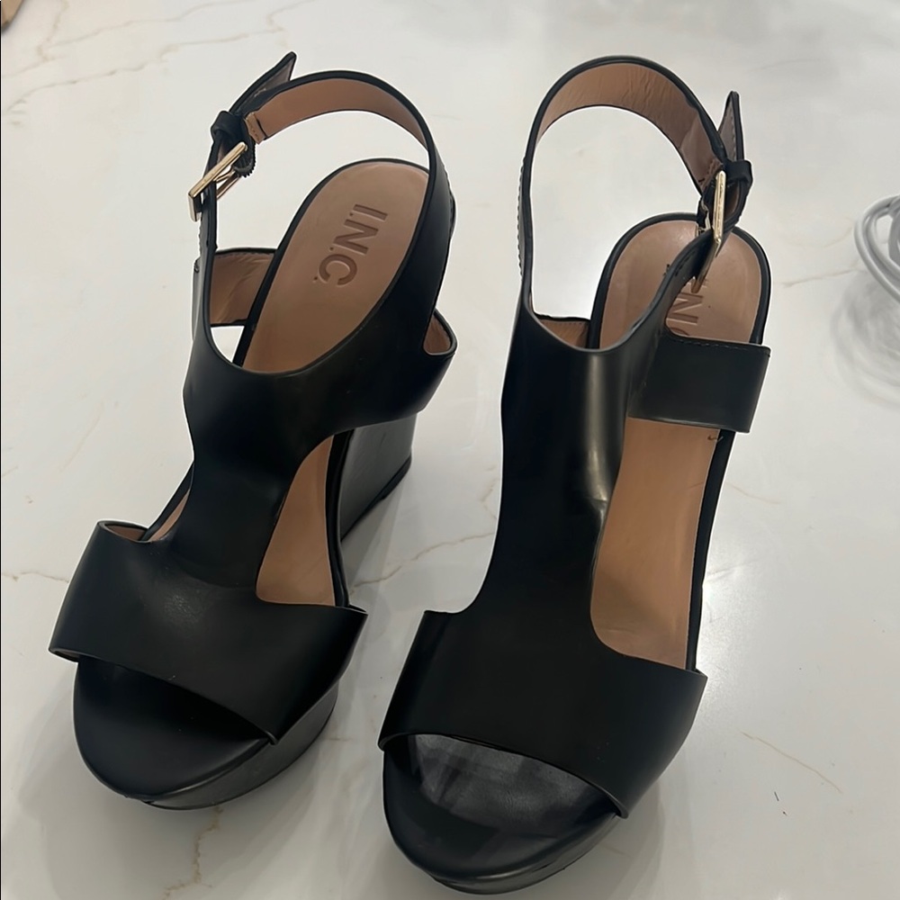 INC International Concepts Women's Black Wedge Sandals